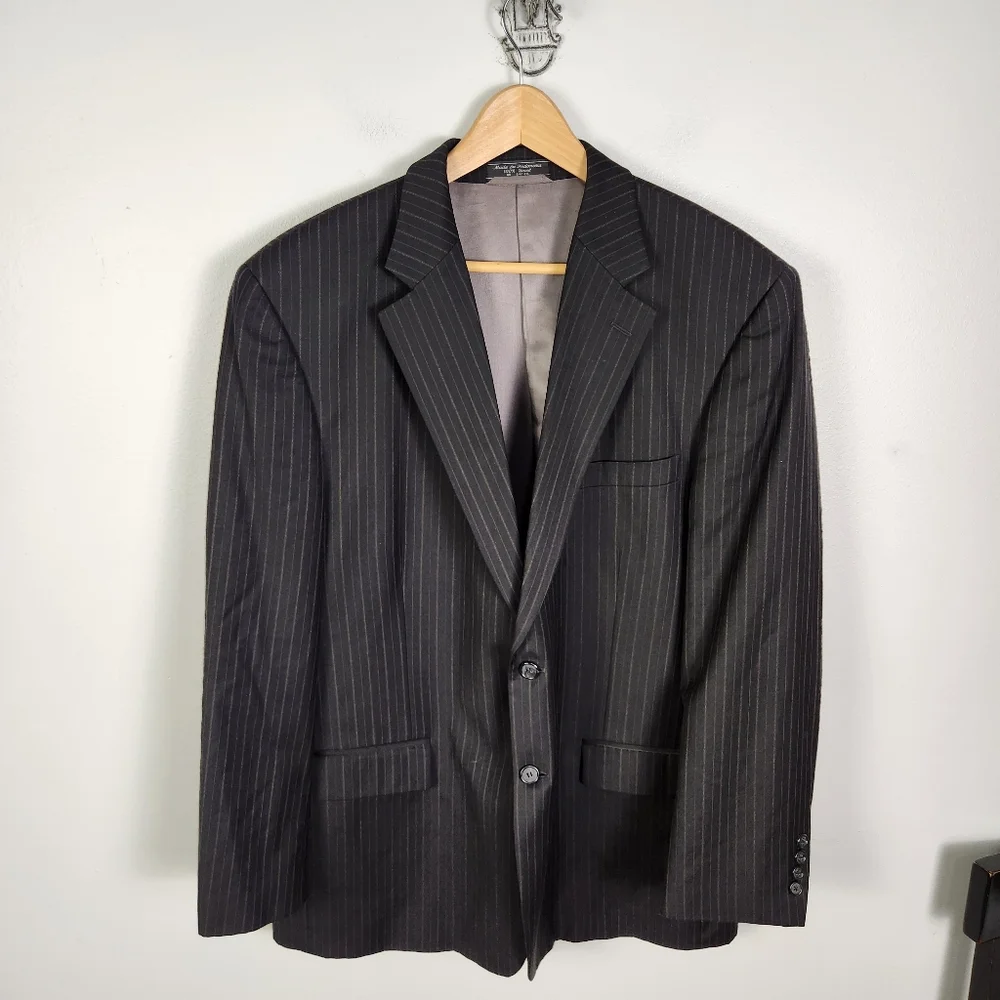 EUC Bill Blass Super‎ 120's Wool Black Pinstripe Suit Jacket (46R) #676